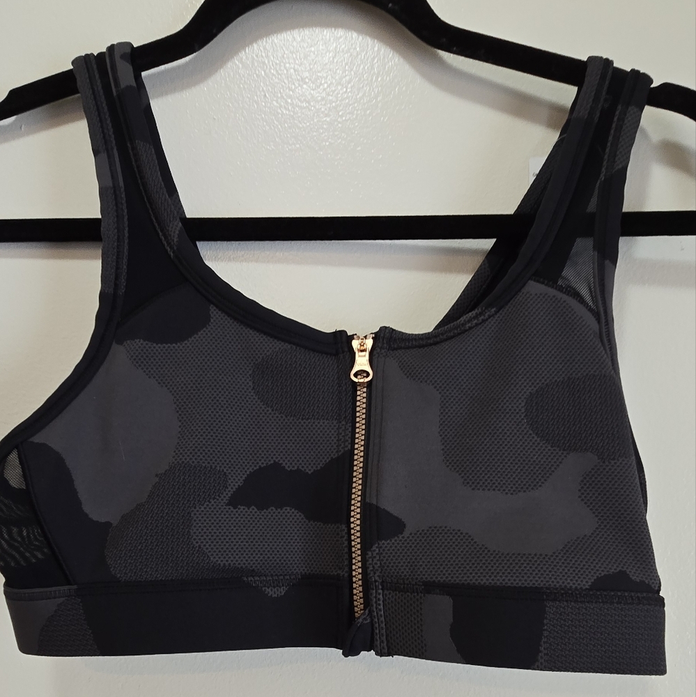 Aerie Black and Gray Sports Bra with Gold Zipper